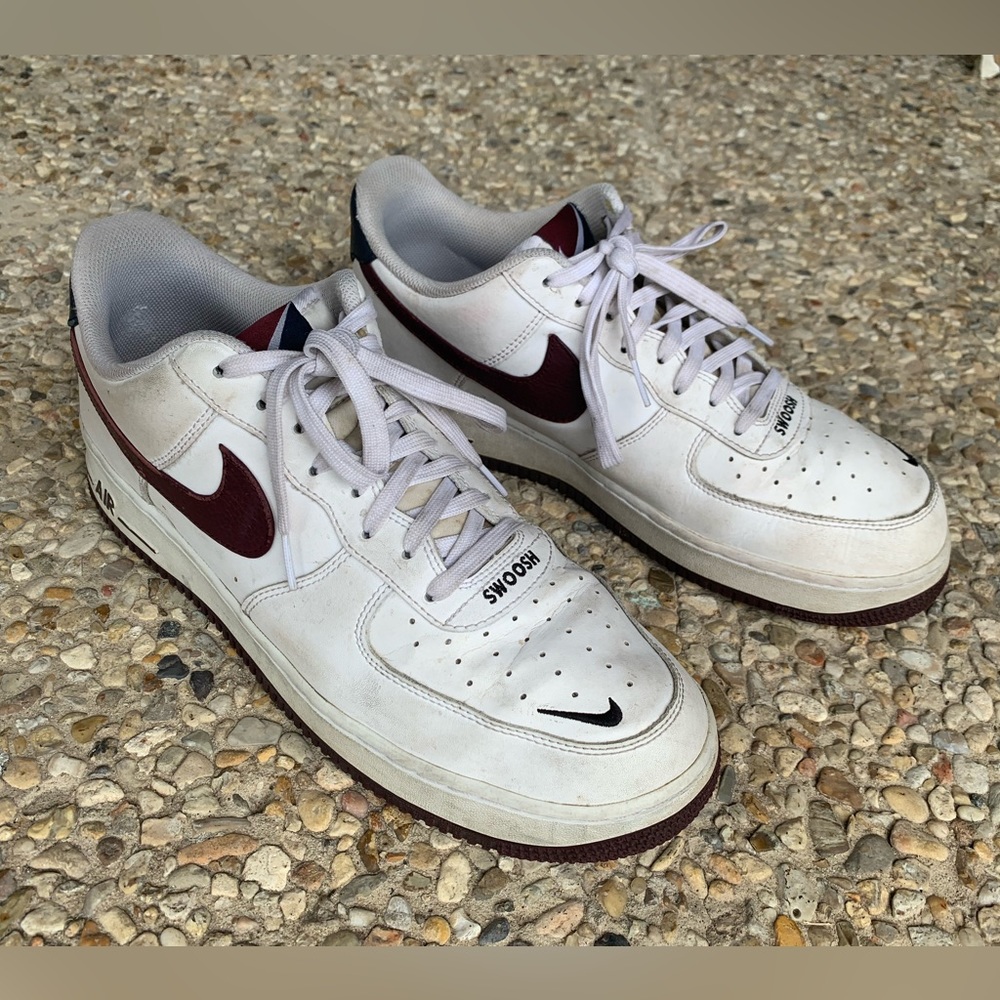 Nike Air Force 1 “swoosh” white maroon navy